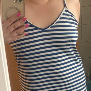 Striped Blue and White Maxi Dress Long Size Range L/XL